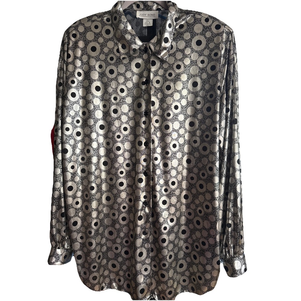 Judy Bond Vintage Blouse Silver Black Woman's Size Medium